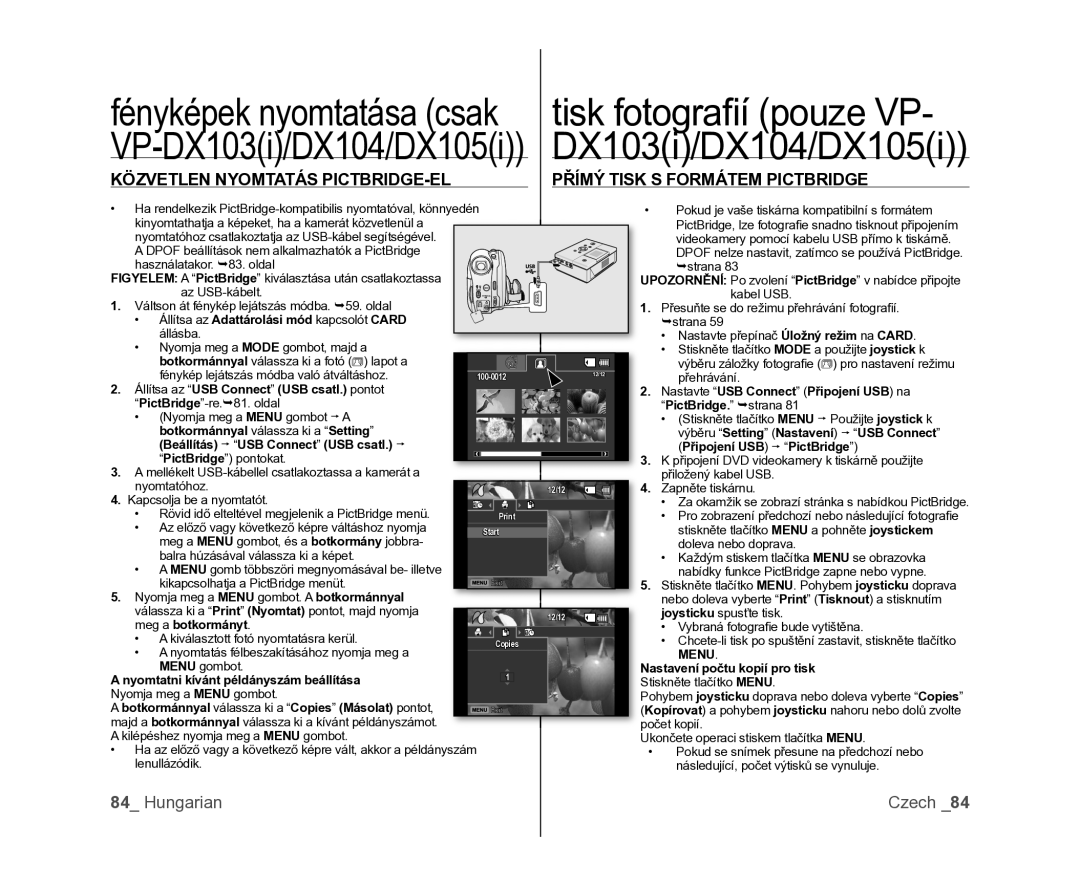 Samsung VP-DX100/XEO manual Meg a botkormányt, Nastavení počtu kopií pro tisk, Nyomtatni kívánt példányszám beállítása 