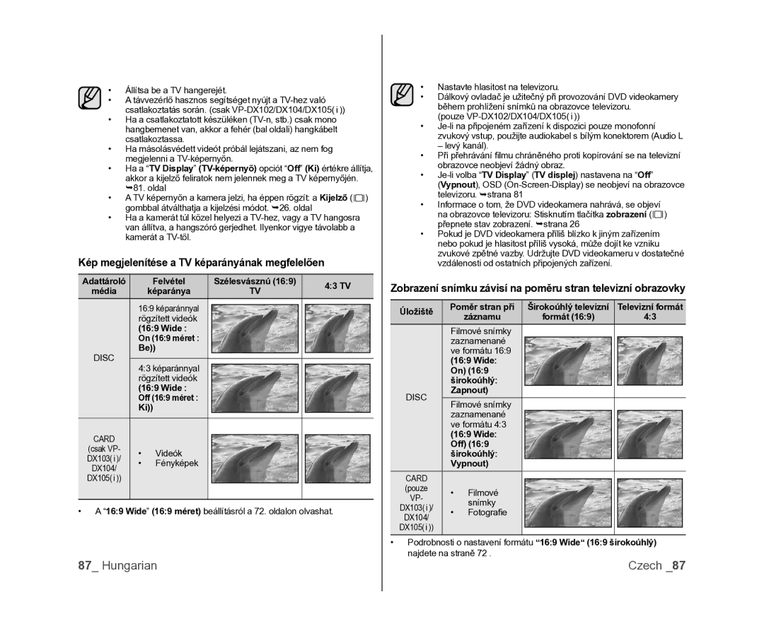 Samsung VP-DX100/XEO manual Kép megjelenítése a TV képarányának megfelelően 