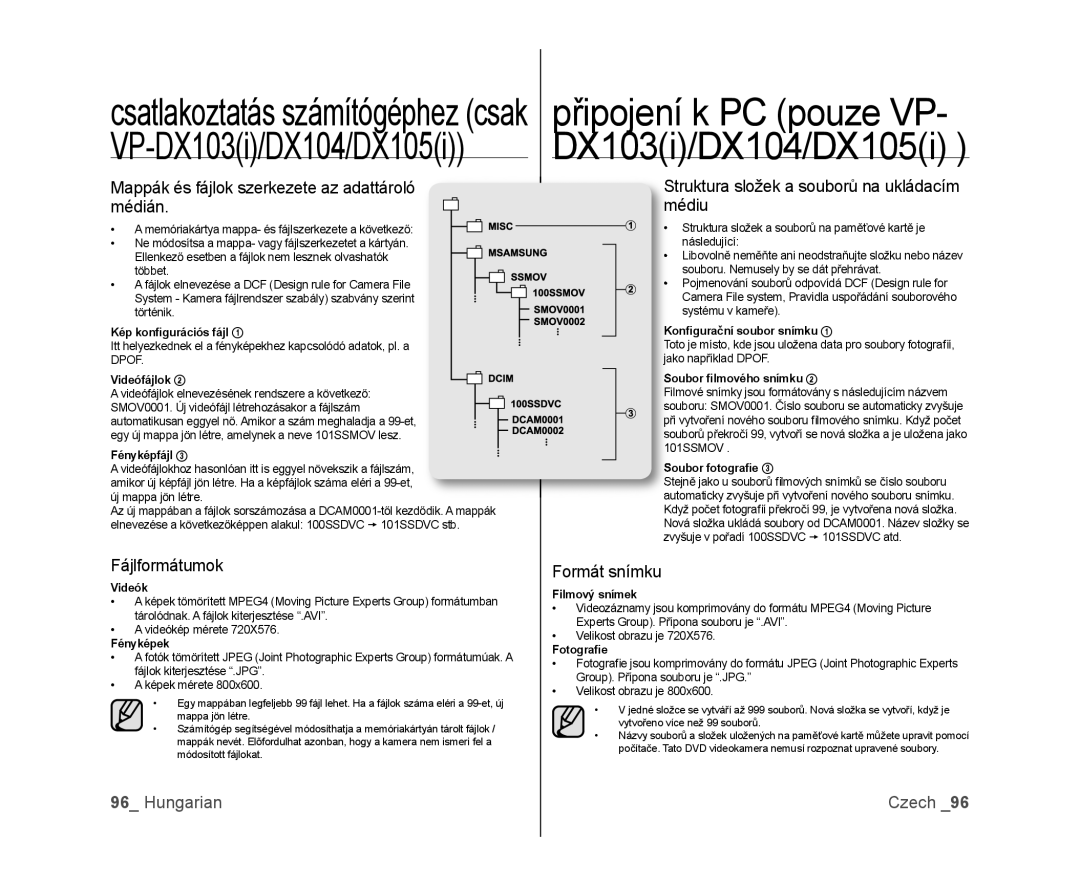 Samsung VP-DX100/XEO VP-DX103i/DX104/DX105i DX103i/DX104/DX105i, csatlakoztatás számítógéphez csak připojení k PC pouze VP 