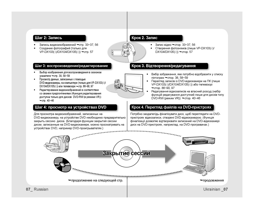 Samsung VP-DX105I/XER, VP-DX103/XEE manual продолжение на следующей стр продовження, стр ~46,  ~37, DX104/DX105 i стор 