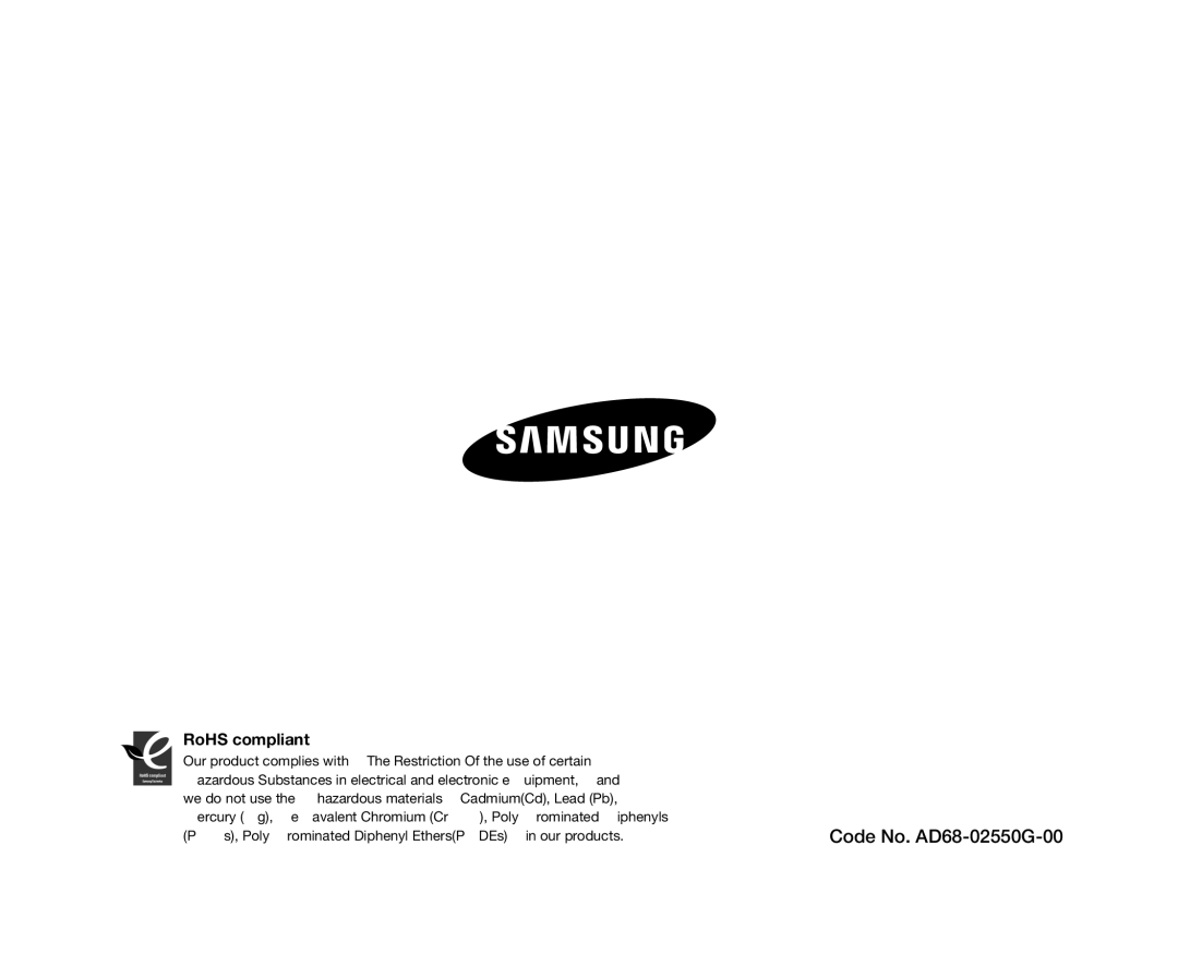 Samsung VP-DX104, VP-DX105(i), VP-DX102, VP-DX103(i), VP-DX100H user manual Code No. AD68-02550G-00, RoHS compliant 