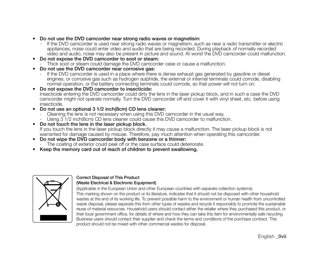 Samsung VP-DX102, VP-DX104, VP-DX105(i), VP-DX103(i), VP-DX100H user manual English 