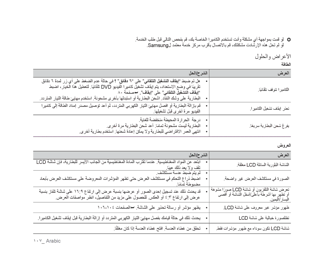 Samsung VP-DX100I/MEA manual ﻝﻮﻠﺤﻟﺍﻭ ﺽﺍﺮﻋﻷﺍ, ﺔﻗﺎﻄﻟﺍ ﻞﺤﻟﺍ/ﺡﺮﺸﻟﺍ ﺽﺮﻌﻟﺍَ, ٨٠ ﺔﺤﻔﺻ  . ﻑﺎﻘﻳﺇ ﻰﻠﻋ ﻲﺋﺎﻘﻠﺘﻟﺍ ﻞﻴﻐﺸﺘﻟﺍ ﻑﺎﻘﻳﺇ, ﺽﻭﺮﻌﻟﺍ 