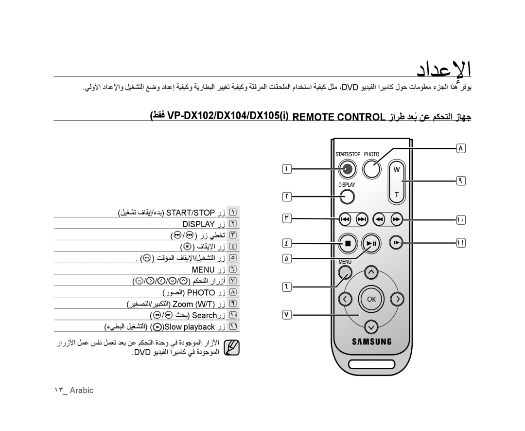 Samsung VP-DX100/ADL, VP-DX105I/UMG, VP-MX25E/MEA, VP-DX105I/MEA, VP-MX25E/HAC, VP-DX100I/MEA, VP-DX100/KNT, VP-DX103/KNT ﺩﺍﺪﻋﻹﺍ 