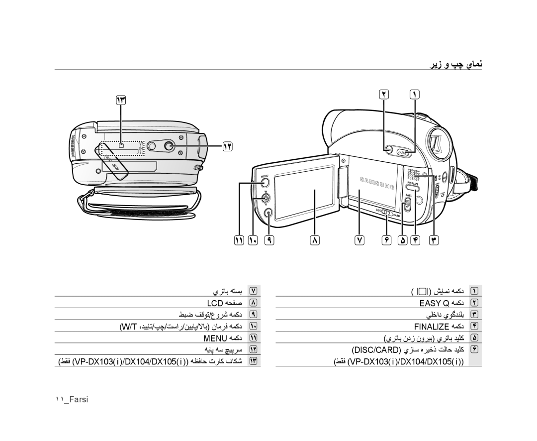 Samsung VP-DX105/KNT, VP-DX105I/UMG, VP-DX100/ADL, VP-MX25E/MEA, VP-DX105I/MEA, VP-MX25E/HAC, VP-DX100I/MEA manual ﺮﻳﺯ ﻭ ﭗﭼ ﻱﺎﻤﻧ 