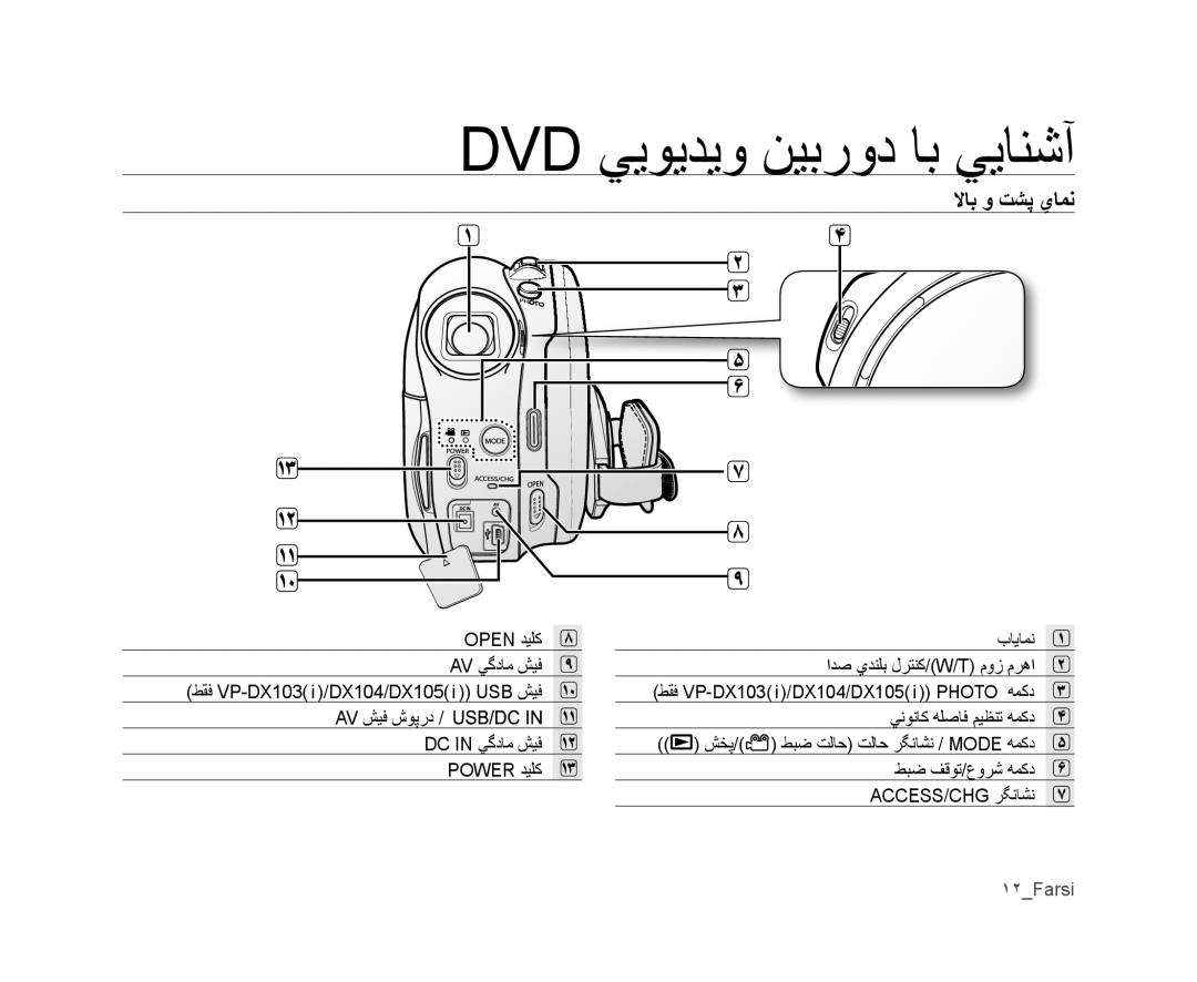 Samsung VP-DX105I/UMG, VP-DX100/ADL, VP-MX25E/MEA, VP-DX105I/MEA, VP-MX25E/HAC, VP-DX100I/MEA, VP-DX100/KNT manual ﻻﺎﺑ ﻭ ﺖﺸﭘ ﻱﺎﻤﻧ 