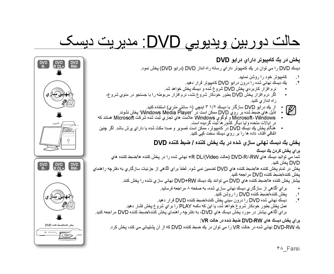 Samsung VP-DX105I/UMG manual Dvd ﻮﻳﺍﺭﺩ ﻱﺍﺭﺍﺩ ﺮﺗﻮﻴﭙﻣﺎﻛ ﻚﻳ ﺭﺩ ﺶﺨﭘ, Dvd ﻩﺪﻨﻨﻛ ﻂﺒﺿ / ﻩﺪﻨﻨﻛ ﺶﺨﭘ ﻚﻳ ﺭﺩ ﻩﺪﺷ ﻱﺯﺎﺳ ﻲﺋﺎﻬﻧ ﻚﺴﻳﺩ ﻚﻳ ﺶﺨﭘ 