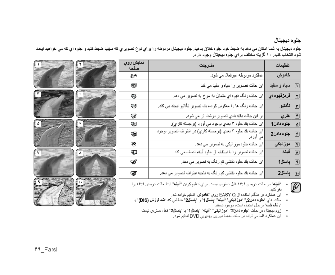 Samsung VP-DX105I/MEA, VP-DX105I/UMG, VP-DX100/ADL, VP-MX25E/MEA, VP-MX25E/HAC, VP-DX100I/MEA manual ﻝﺎﺘﻴﺠﻳﺩ ﻩﻮﻠﺟ, ۶٩Farsi 