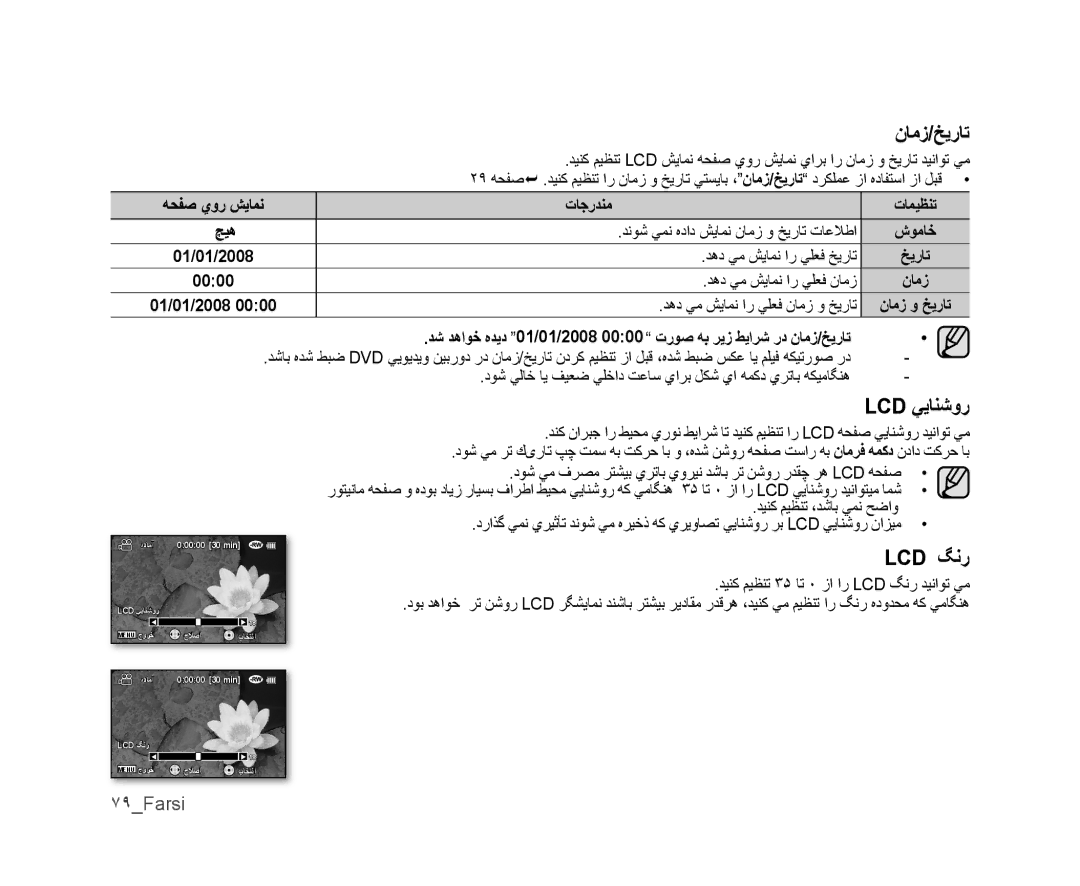 Samsung VP-MX25E/HAC, VP-DX105I/UMG, VP-DX100/ADL, VP-MX25E/MEA, VP-DX105I/MEA, VP-DX100I/MEA ﻥﺎﻣﺯ/ﺦﻳﺭﺎﺗ, Lcd ﻲﻳﺎﻨﺷﻭﺭ, Lcd ﮓﻧﺭ 