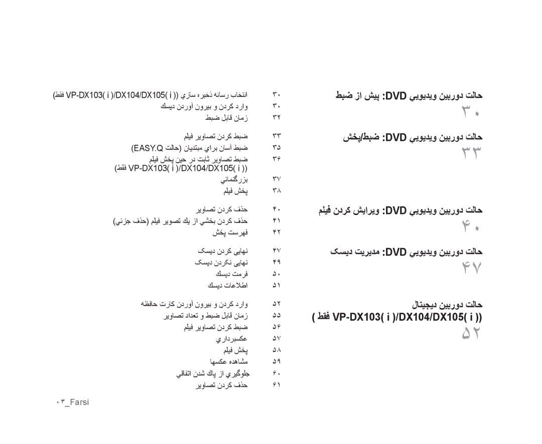 Samsung VP-DX105I/UMG, VP-DX100/ADL, VP-MX25E/MEA, VP-DX105I/MEA, VP-MX25E/HAC, VP-DX100I/MEA, VP-DX100/KNT manual ٠٣Farsi 