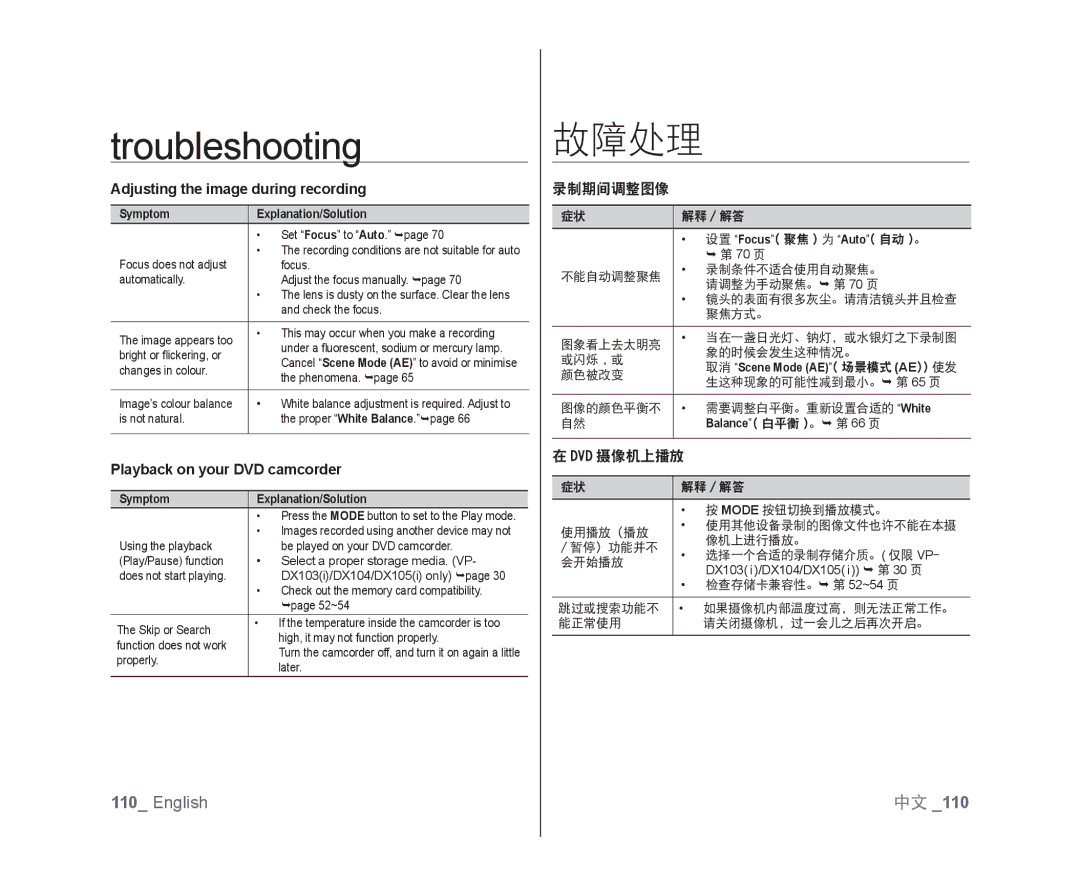 Samsung VP-DX100I/XER manual Adjusting the image during recording, Playback on your DVD camcorder, 录制期间调整图像, Dvd 摄像机上播放 