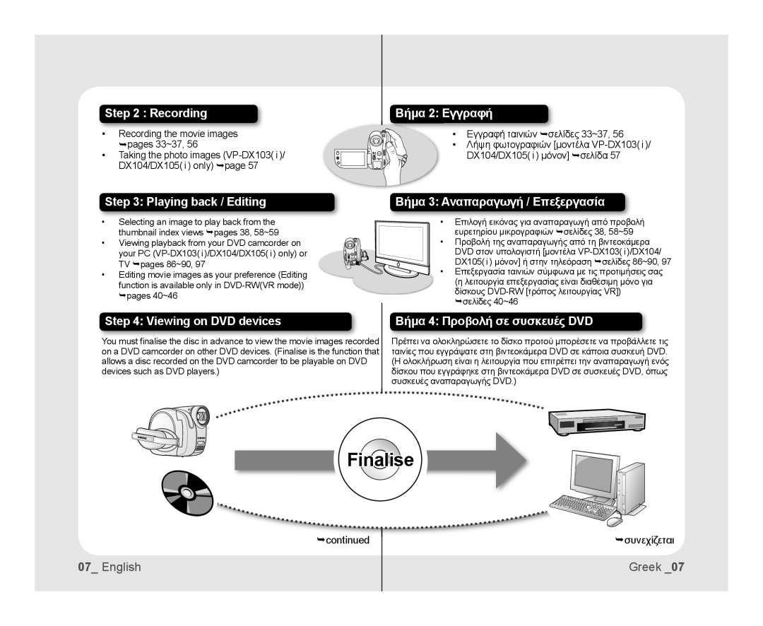 Samsung VP-DX105I/MEA, VP-DX105/XEF, VP-MX25E/EDC, VP-DX100/XEF, VP-DX103/XEF, VP-DX100/XEO manual Recording, συνεχίζεται 