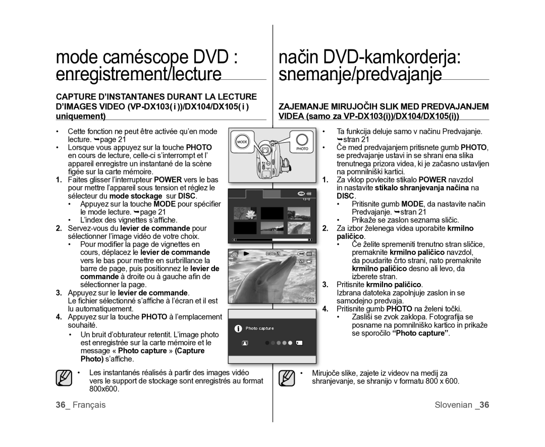 Samsung VP-DX105/XEF, VP-MX25E/EDC manual Nastavite stikalo shranjevanja načina na, Paličico, Pritisnite krmilno paličico 