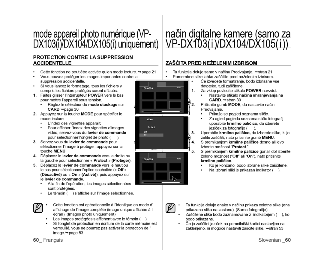 Samsung VP-DX105/XEF, VP-MX25E/EDC, VP-DX100/XEF manual Krmilno paličico, Le levier de commande 