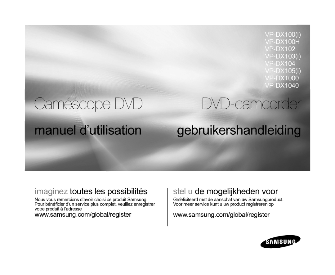 Samsung VP-MX25E/EDC, VP-DX105/XEF, VP-DX100/XEF manual Caméscope DVD 