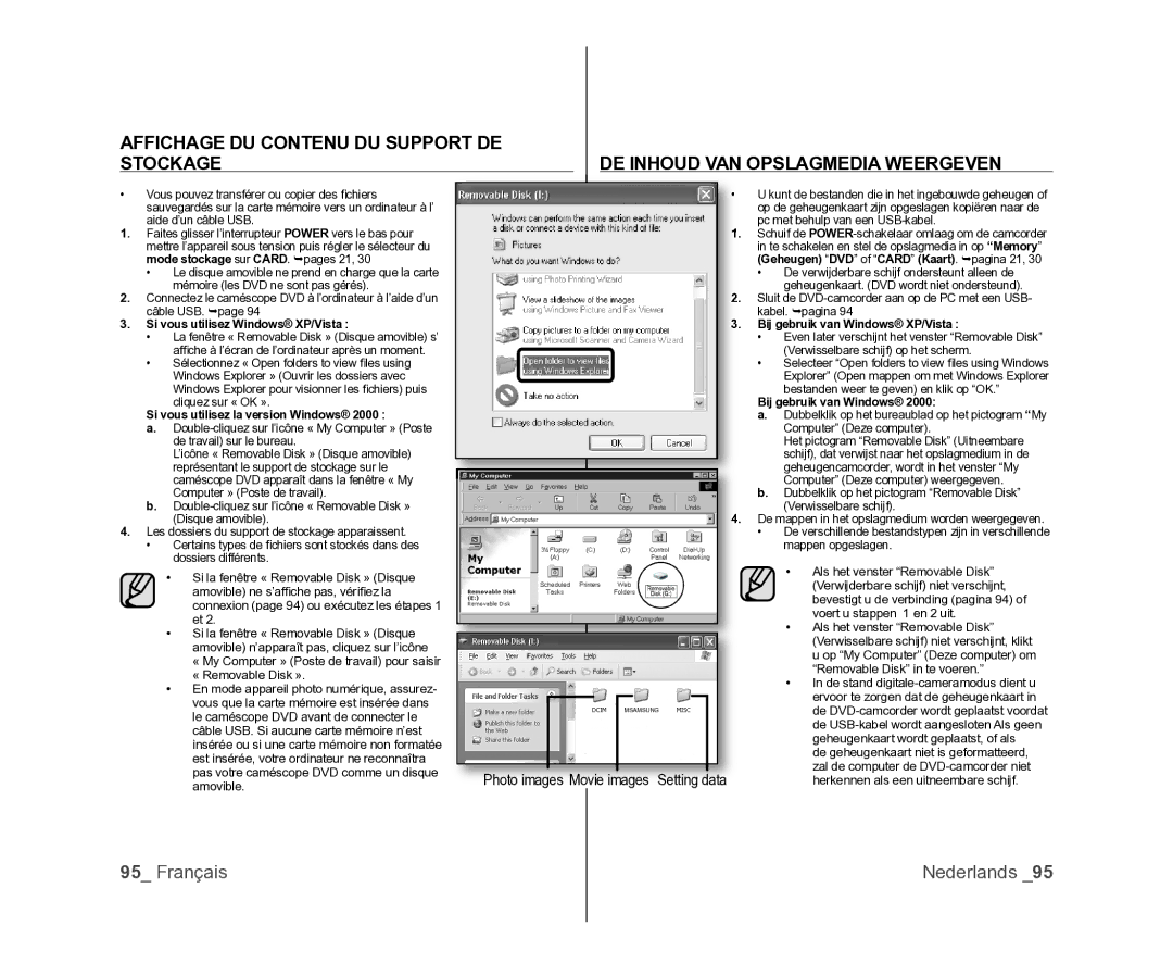 Samsung VP-DX100/XEF manual Si vous utilisez Windows XP/Vista, Si vous utilisez la version Windows, Bij gebruik van Windows 