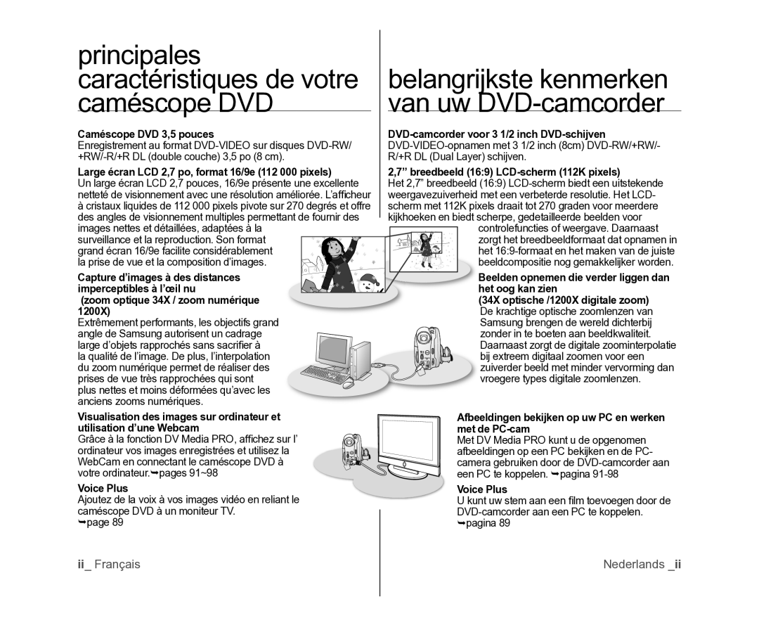 Samsung VP-DX100/XEF, VP-DX105/XEF, VP-MX25E/EDC manual Principales 