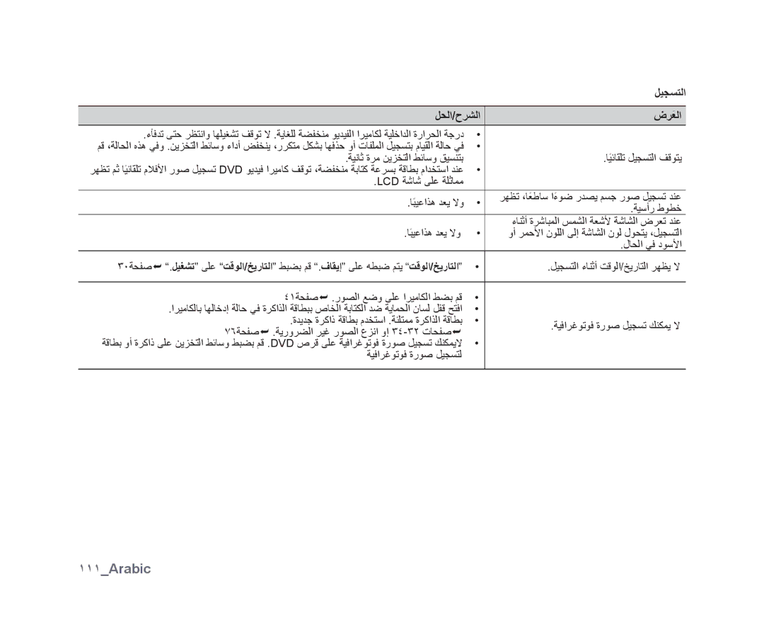 Samsung VP-DX10/MEA, VP-DX10/UMG, VP-DX10H/MEA, VP-DX10/HAC, VP-DX10/KNT, VP-DX10/ADL, VP-DX10H/HAC, VP-DX10/SAH manual ١١١Arabic 