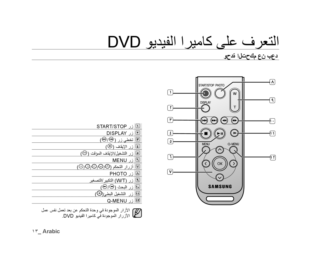 Samsung VP-DX10/KNT, VP-DX10/UMG, VP-DX10H/MEA, VP-DX10/HAC, VP-DX10/ADL, VP-DX10/MEA, VP-DX10H/HAC manual ﻭﺡﺩﺓ ﺍﻝﺕﺡﻙﻡ ﻉﻥ ﺏﻉﺩ 