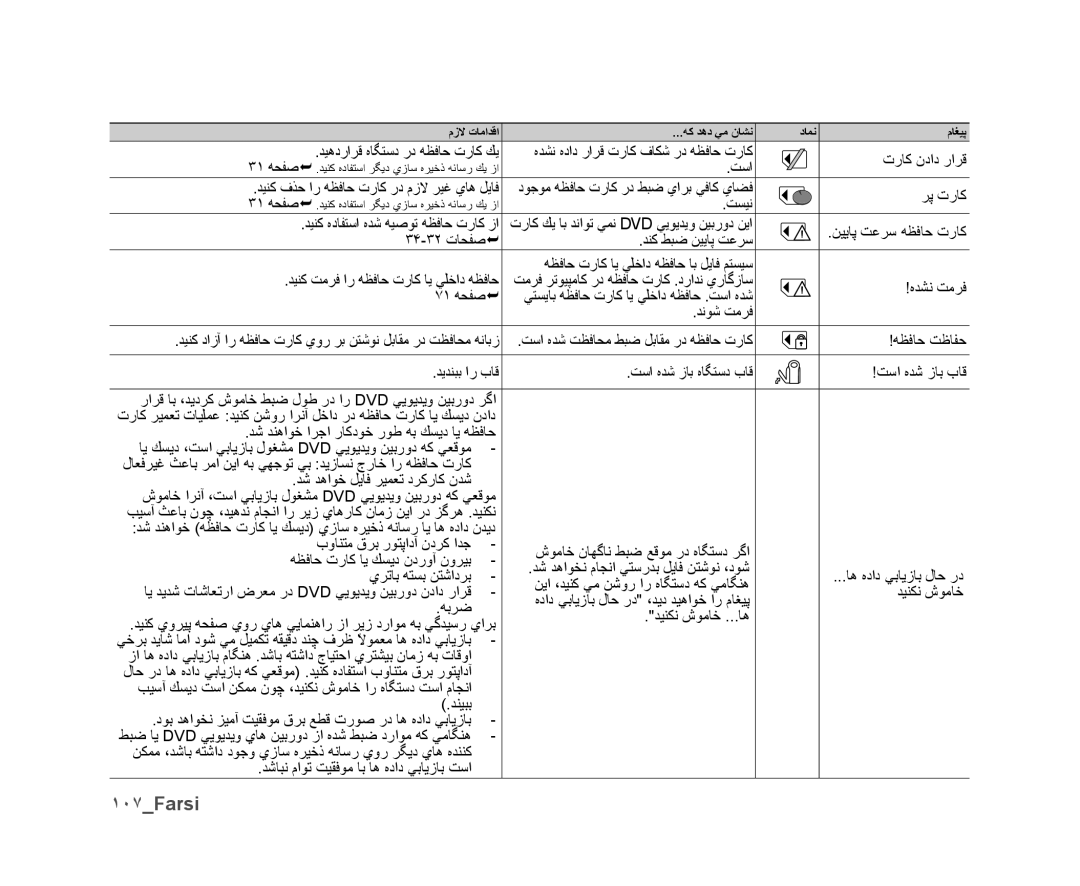 Samsung VP-DX10H/MEA, VP-DX10/UMG, VP-DX10/HAC, VP-DX10/KNT, VP-DX10/ADL, VP-DX10/MEA, VP-DX10H/HAC, VP-DX10/SAH manual ١٠٧Farsi 