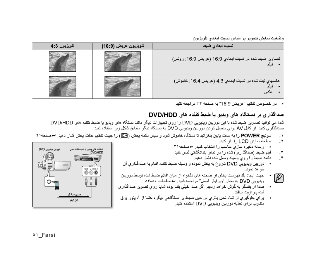 Samsung VP-DX10H/MEA, VP-DX10/UMG, VP-DX10/HAC, VP-DX10/KNT Dvd/Hdd ﻱﺎﻫ ﻩﺪﻨﻨﻛ ﻂﺒﺿ ﺎﻳ ﻮﻳﺪﻳﻭ ﻱﺎﻫ ﻩﺎﮕﺘﺳﺩ ﺮﺑ ﻱﺭﺍﺬﮔﺍﺪﺻ, ۵١Farsi 