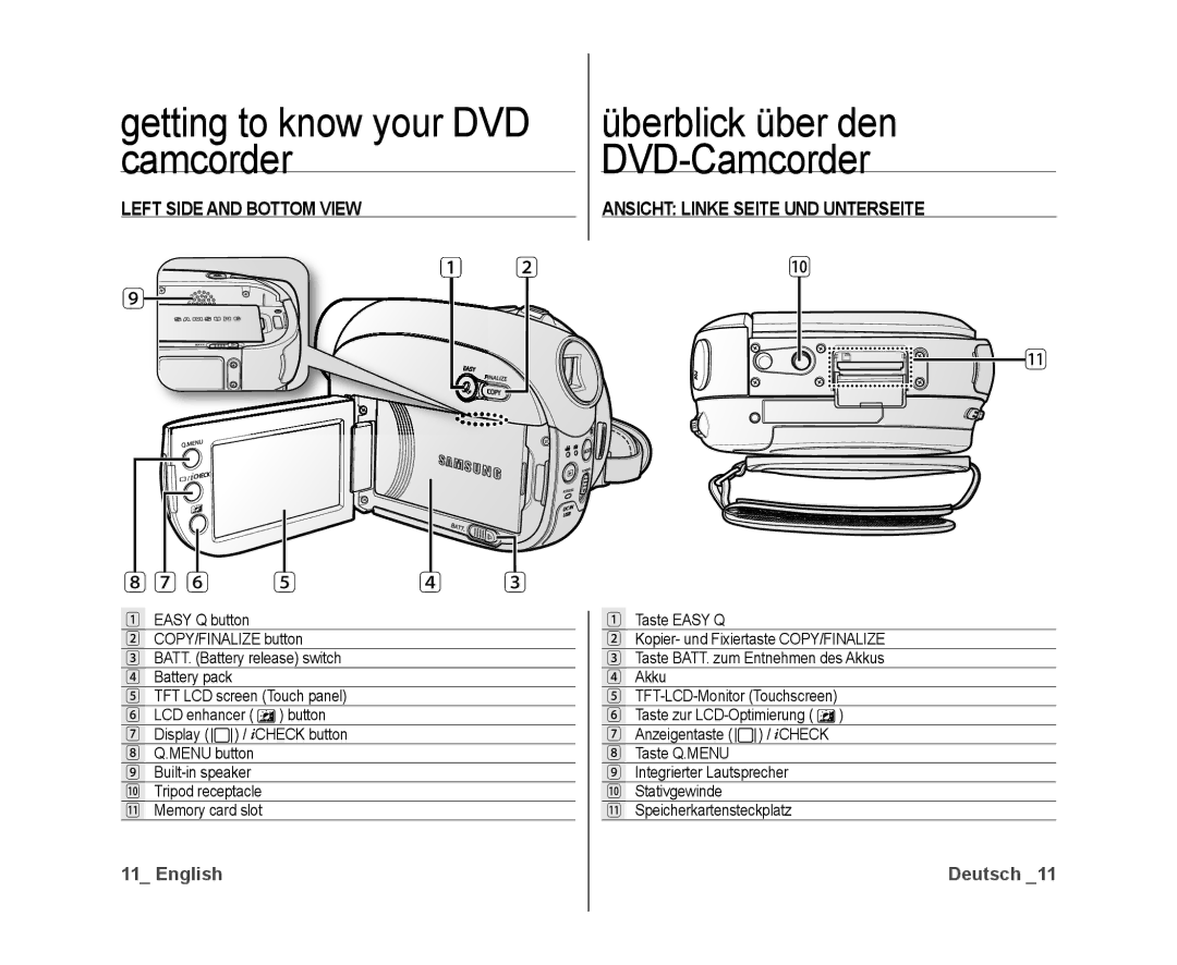 Samsung VP-DX10/XEE, VP-DX10/XEF, VP-DX10H/XEF, VP-DX10/XEO Left Side and Bottom View Ansicht Linke Seite UND Unterseite 