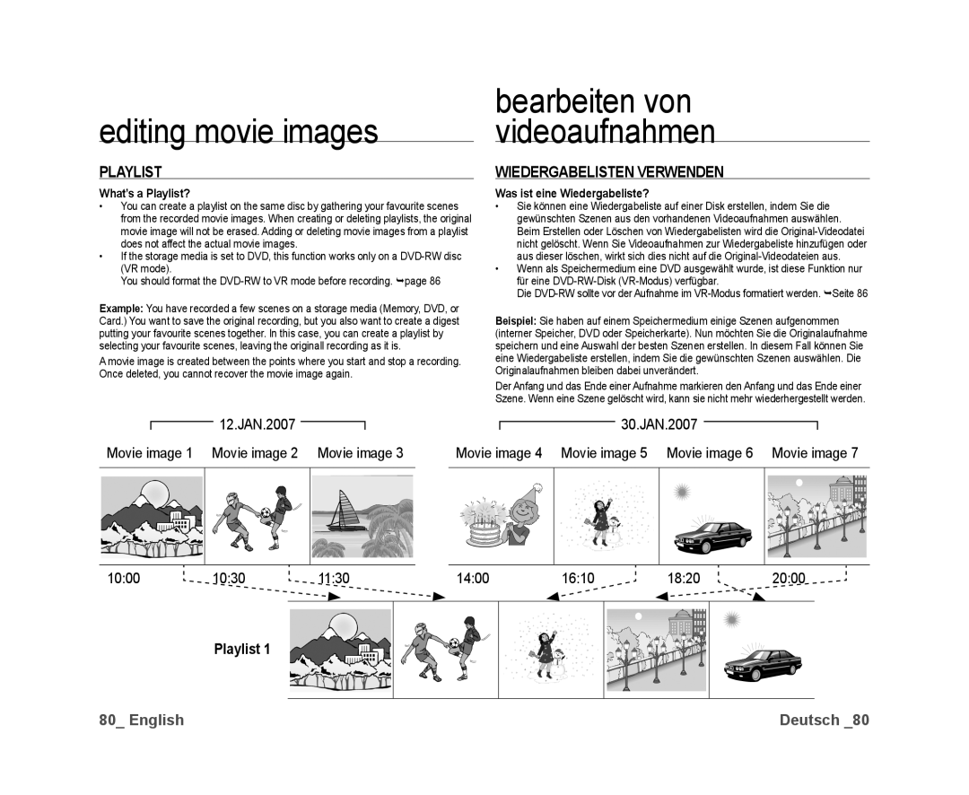 Samsung VP-DX10/XEO, VP-DX10/XEF, VP-DX10H/XEF Editing movie images, Wiedergabelisten Verwenden, What’s a Playlist? 