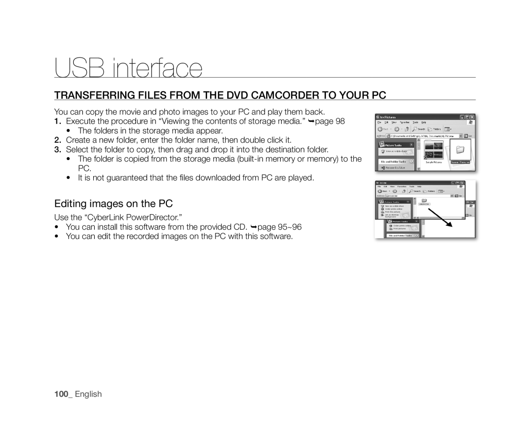 Samsung VP-DX10/ADL, VP-DX10/XEF manual Transferring Files from the DVD Camcorder to Your PC, Editing images on the PC 