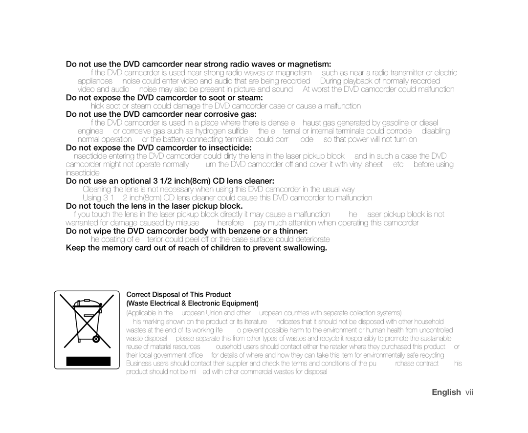 Samsung VP-DX10/KNT, VP-DX10/XEF, VP-DX10H/XEF, VP-DX10/XEO, VP-DX10/XEE, VP-DX10/UMG, VP-DX10H/MEA, VP-DX10/HAC manual English 