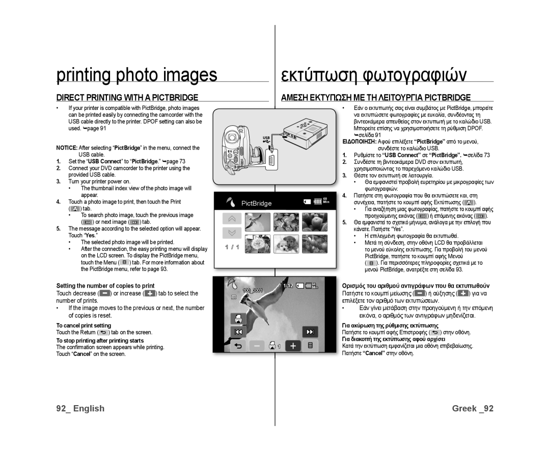 Samsung VP-DX10/XEF, VP-DX10H/XEF, VP-DX10/XEO Direct Printing with a Pictbridge, Setting the number of copies to print 