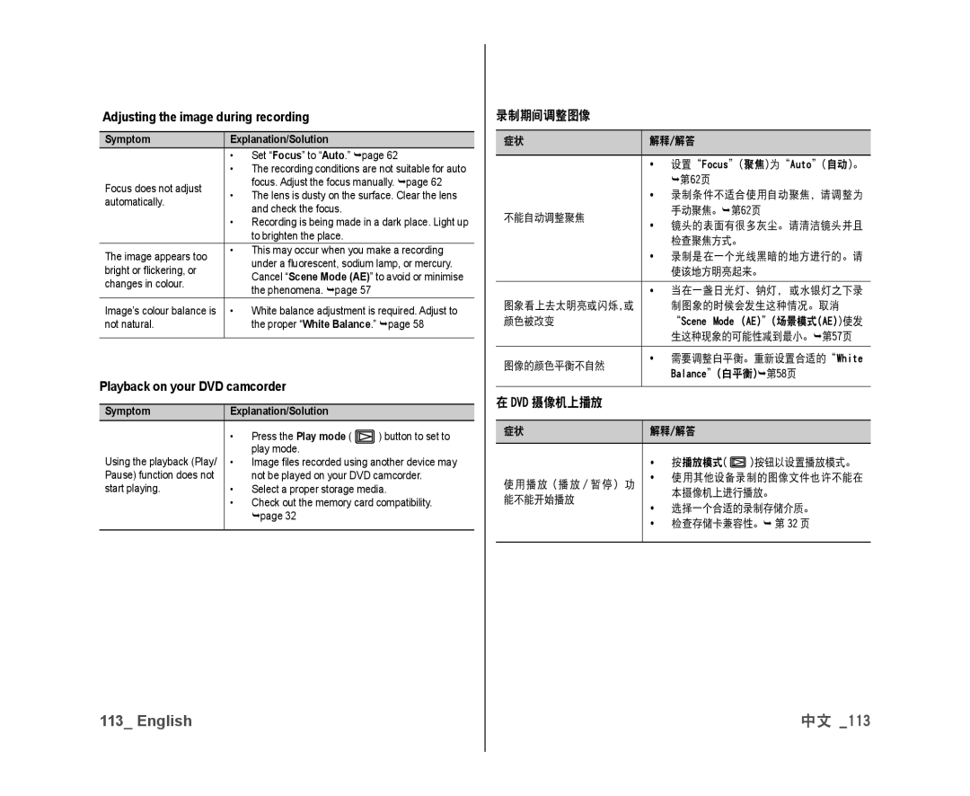 Samsung VP-DX10/KNT manual Adjusting the image during recording, Playback on your DVD camcorder, 录制期间调整图像, Dvd 摄像机上播放 