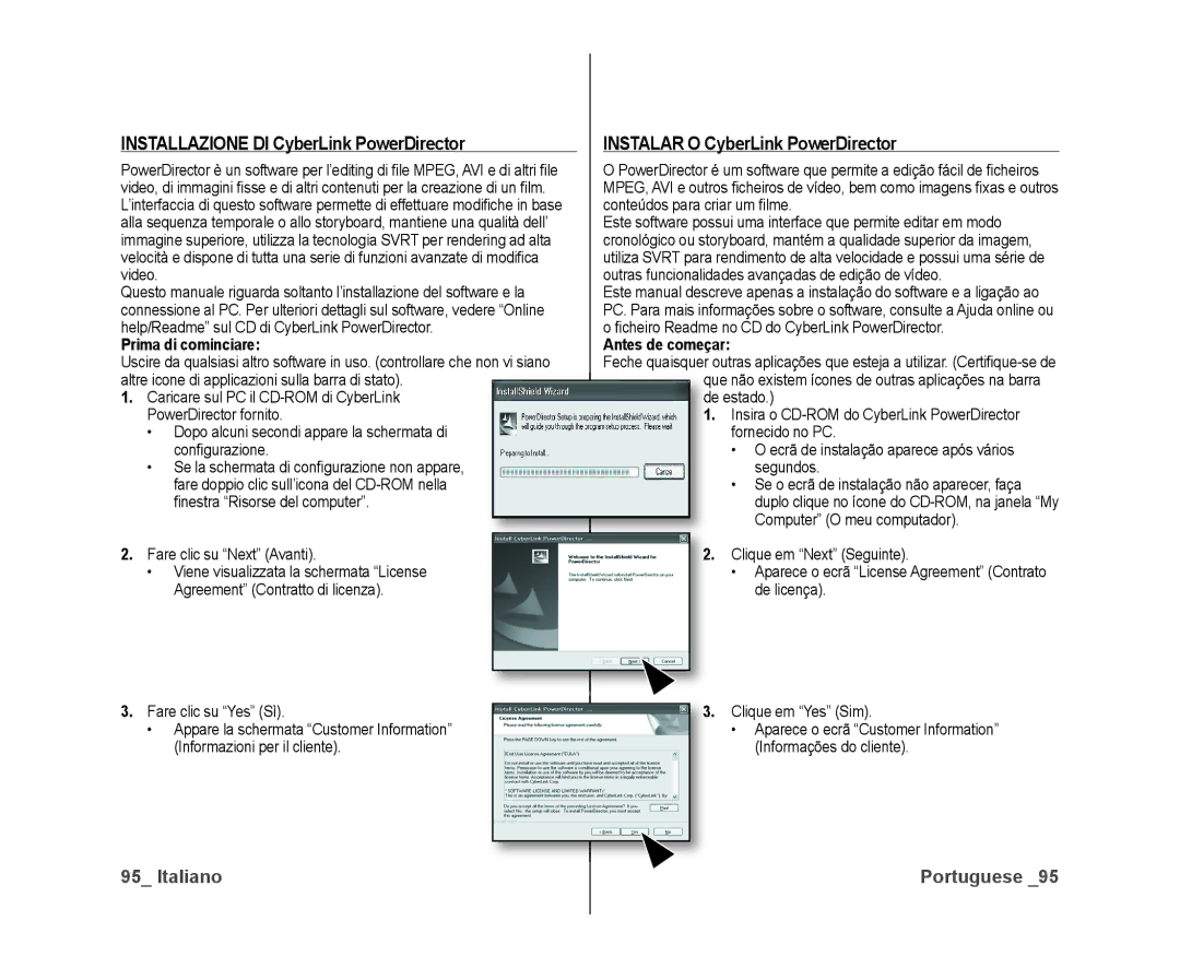 Samsung VP-DX10H/XEF Installazione DI CyberLink PowerDirector, Instalar O CyberLink PowerDirector, Prima di cominciare 