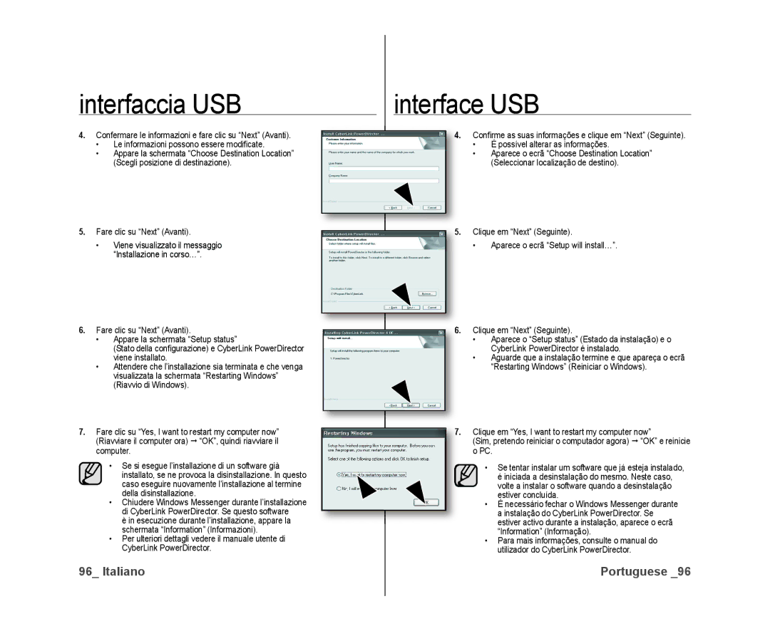 Samsung VP-DX10/XEF, VP-DX10H/XEF manual Viene visualizzato il messaggio Installazione in corso… 