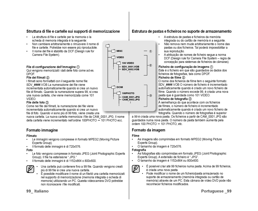 Samsung VP-DX10H/XEF, VP-DX10/XEF manual Formato immagine, Formato da imagem 