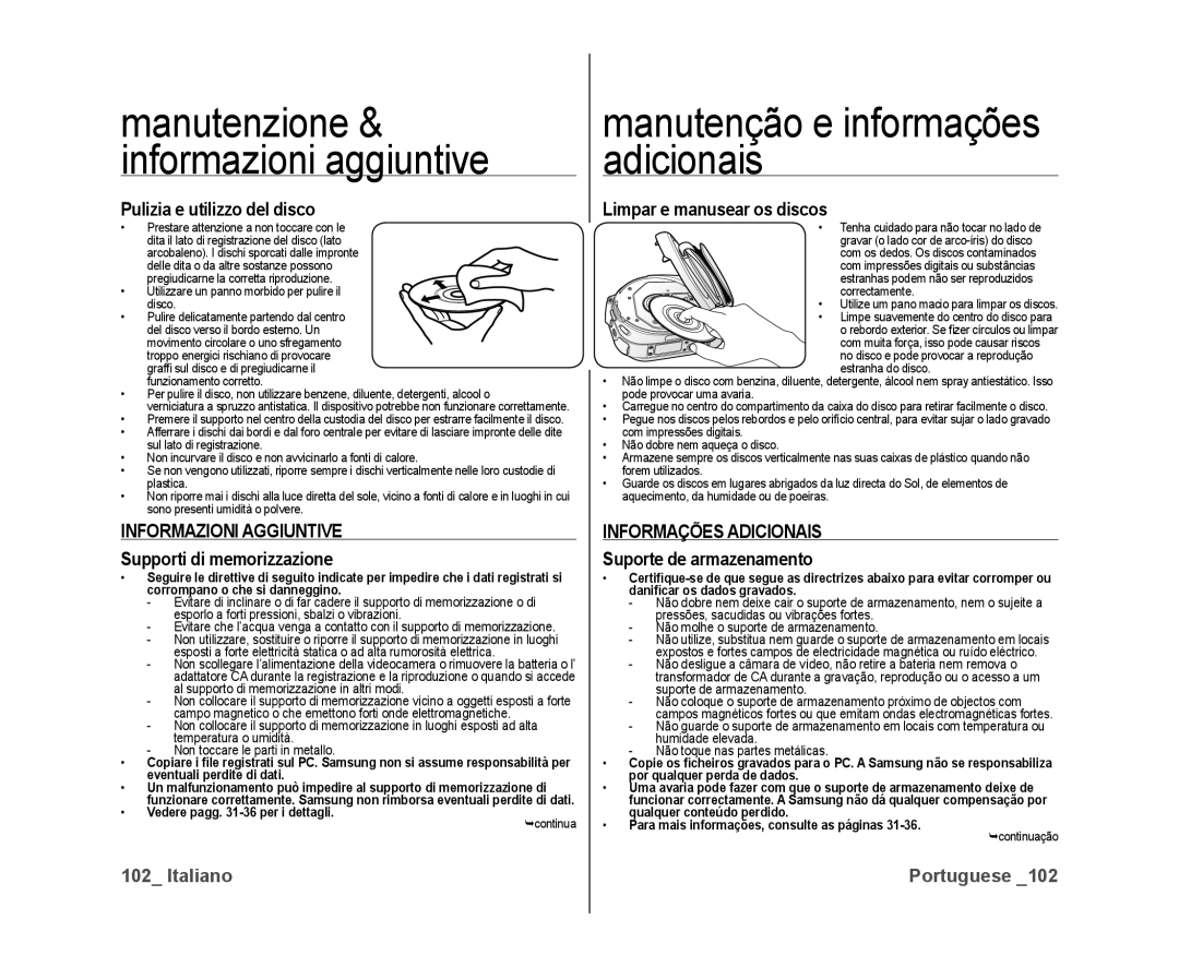 Samsung VP-DX10/XEF, VP-DX10H/XEF manual Informazioni Aggiuntive, Informações Adicionais 