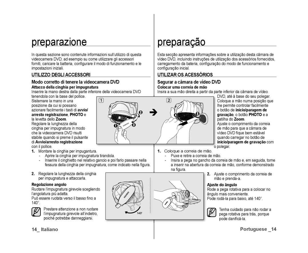 Samsung VP-DX10/XEF, VP-DX10H/XEF manual Preparazione, Preparação, Utilizar OS Acessórios 