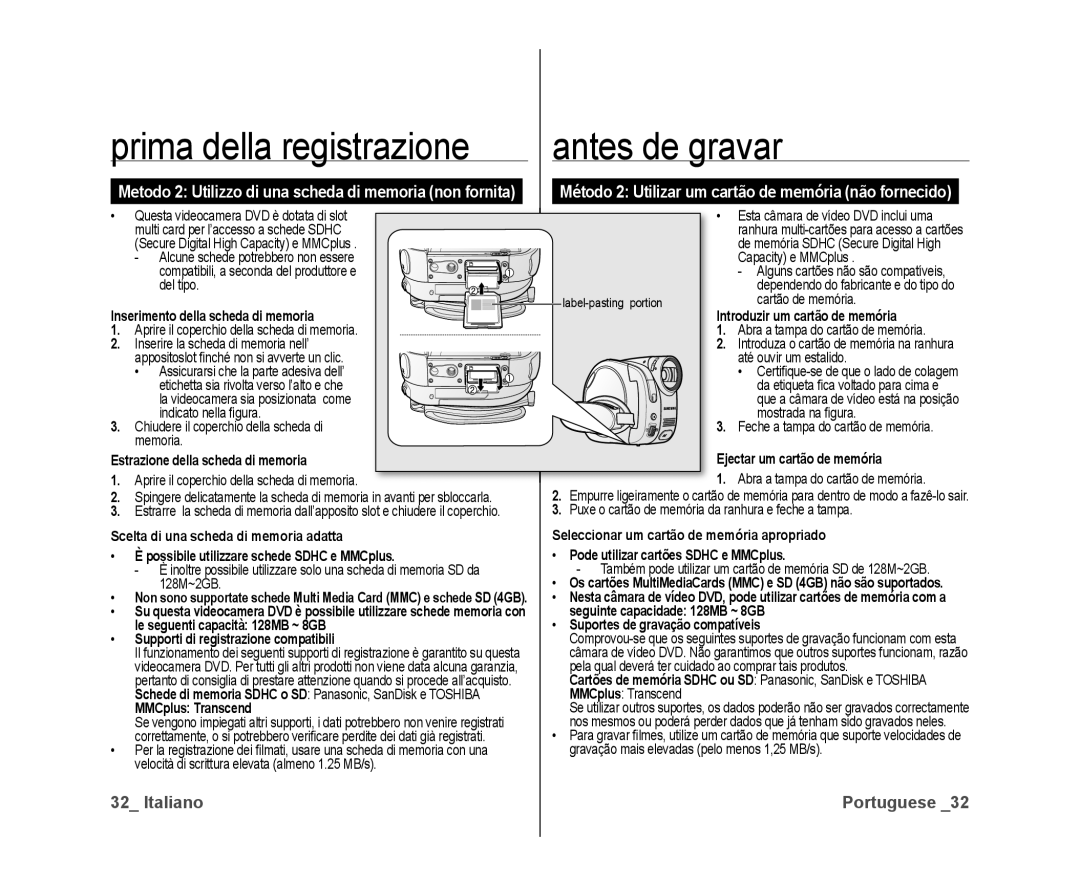 Samsung VP-DX10/XEF, VP-DX10H/XEF manual Antes de gravar 