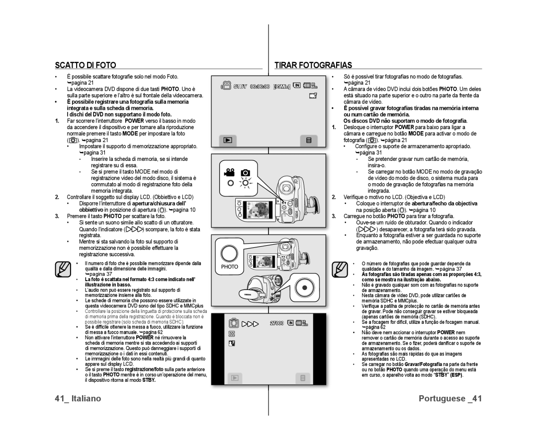 Samsung VP-DX10H/XEF manual Scatto DI Foto Tirar Fotografias, Ou num cartão de memória, Como se mostra na ilustração abaixo 