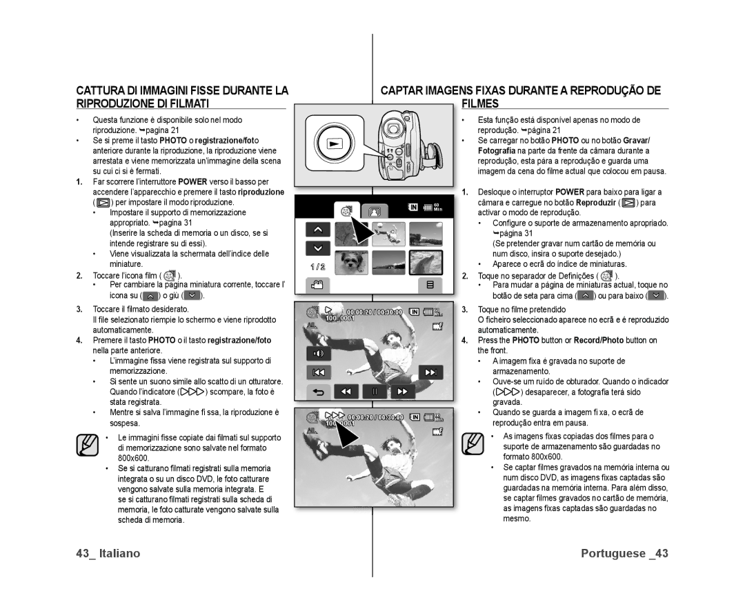 Samsung VP-DX10H/XEF, VP-DX10/XEF manual Filmes, Captar Imagens Fixas Durante a Reprodução DE 