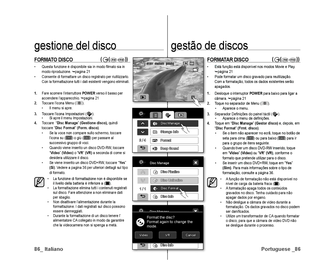 Samsung VP-DX10/XEF, VP-DX10H/XEF manual Formato Disco, Formatar Disco 