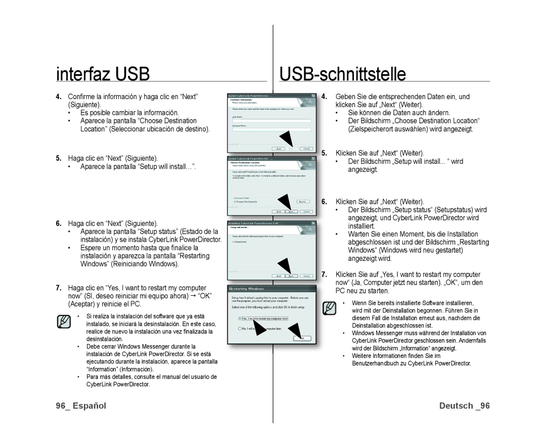 Samsung VP-DX10/XEF, VP-DX10/XEO, VP-DX10/XEE manual Interfaz USB 