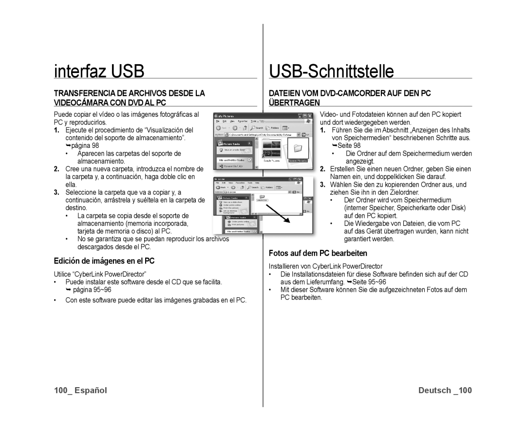 Samsung VP-DX10/XEO, VP-DX10/XEF, VP-DX10/XEE Edición de imágenes en el PC, Dateien VOM DVD-CAMCORDER AUF DEN PC Übertragen 