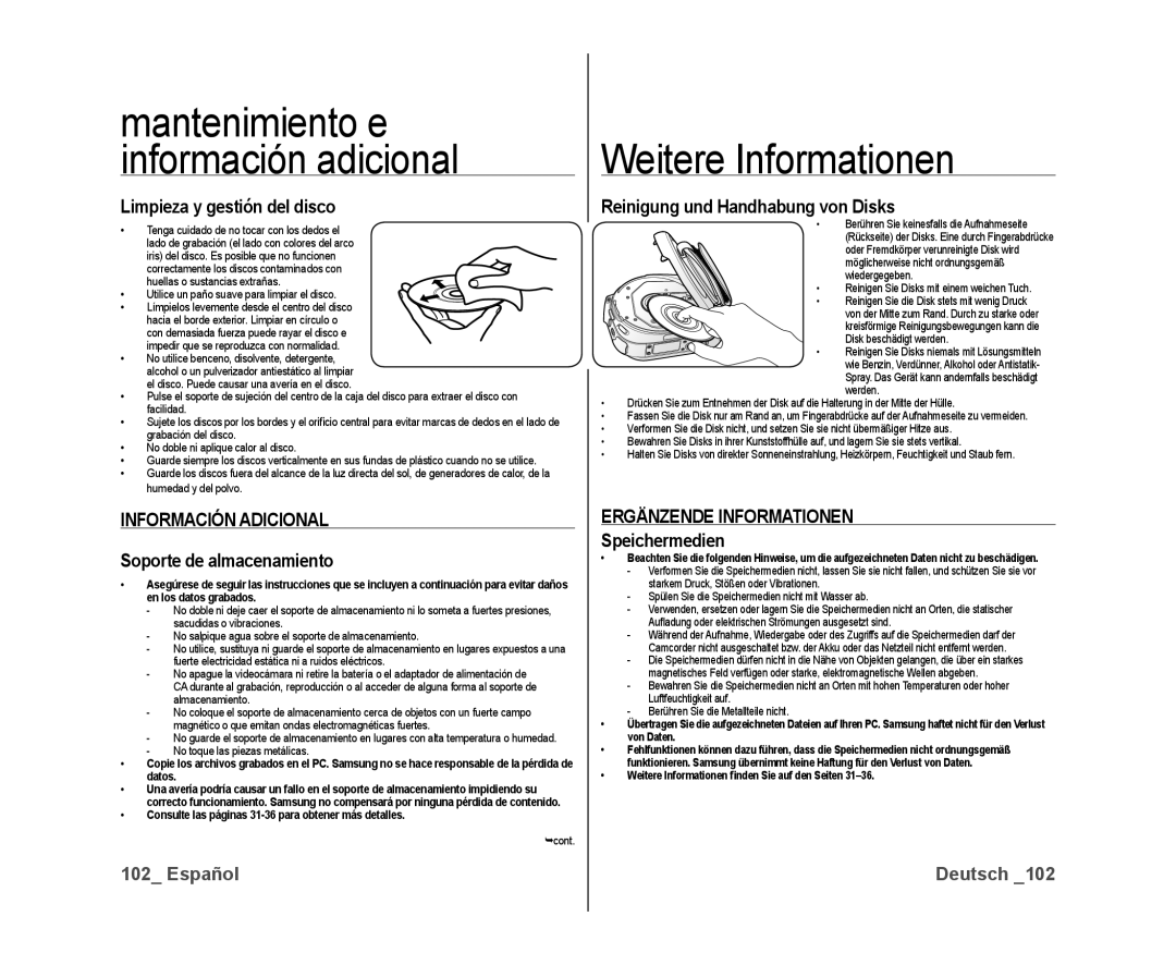 Samsung VP-DX10/XEF, VP-DX10/XEO, VP-DX10/XEE manual Información Adicional, Ergänzende Informationen 