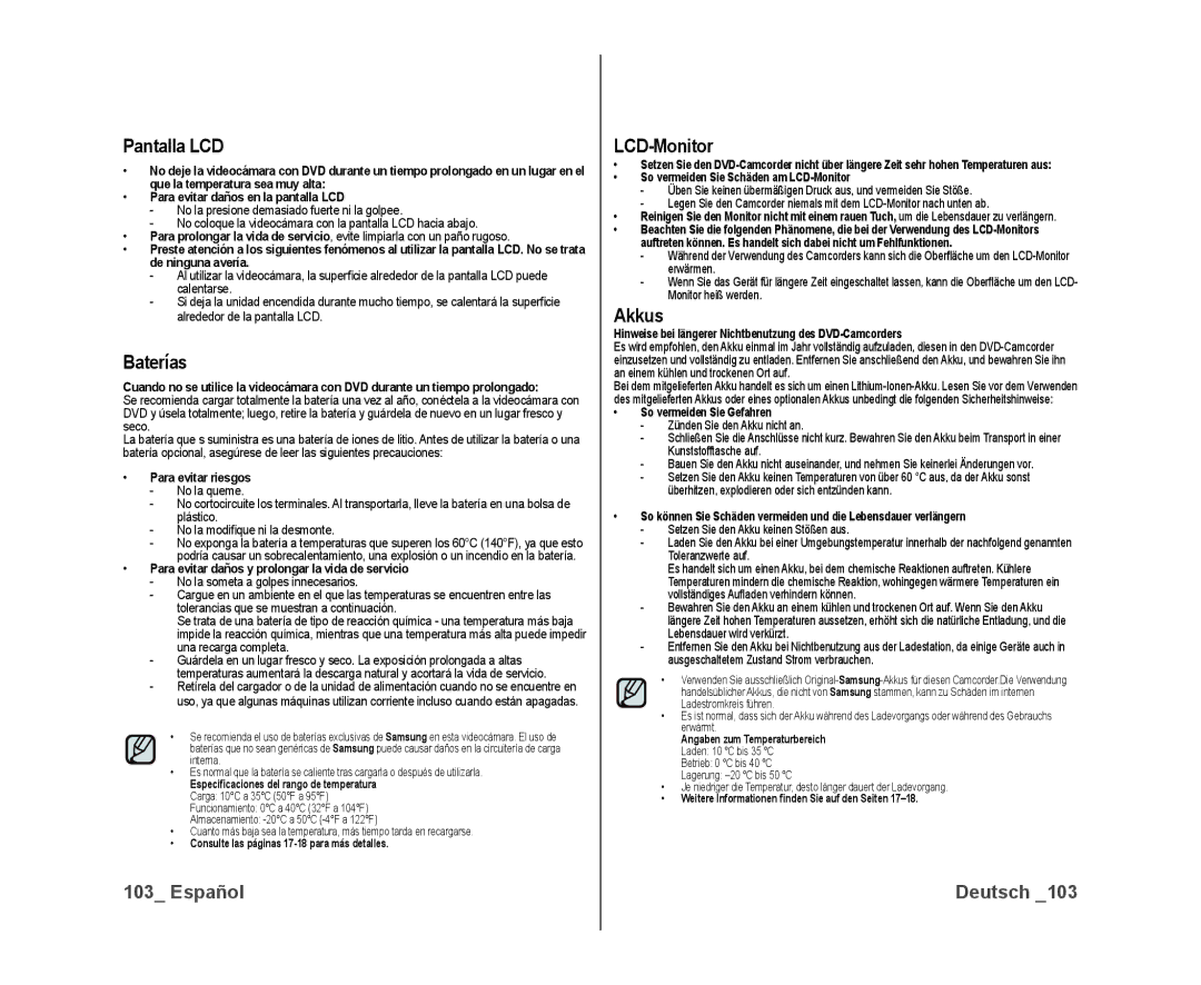 Samsung VP-DX10/XEO, VP-DX10/XEF, VP-DX10/XEE manual Pantalla LCD, Baterías, LCD-Monitor, Akkus 