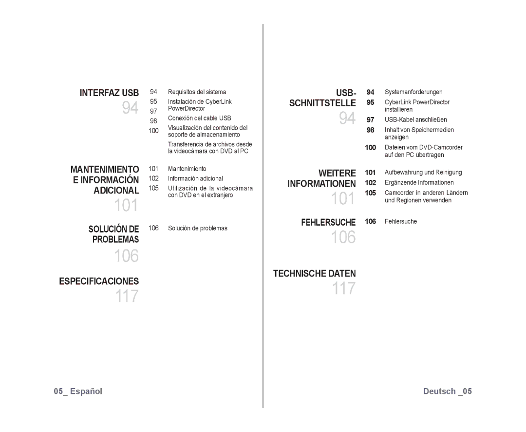 Samsung VP-DX10/XEE, VP-DX10/XEF, VP-DX10/XEO manual Schnittstelle, Mantenimiento, Información, Informationen 