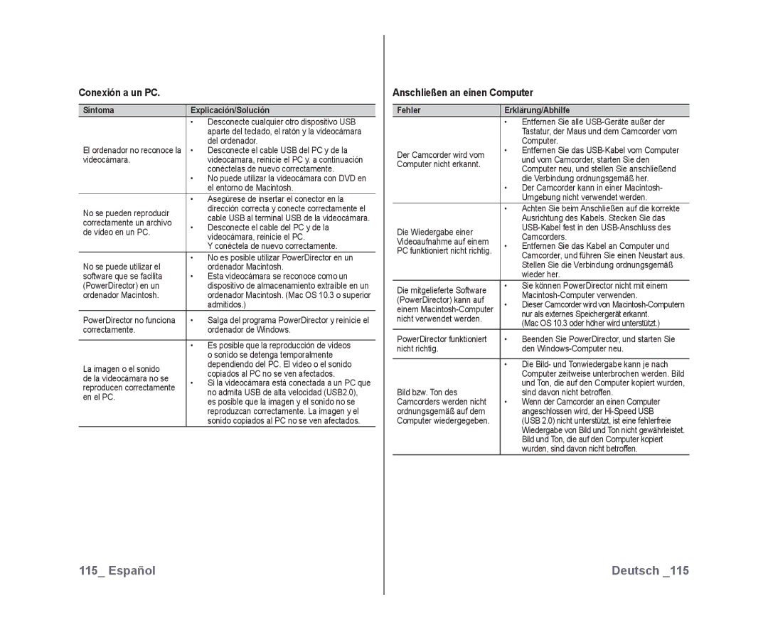 Samsung VP-DX10/XEO, VP-DX10/XEF, VP-DX10/XEE manual Conexión a un PC, Anschließen an einen Computer 