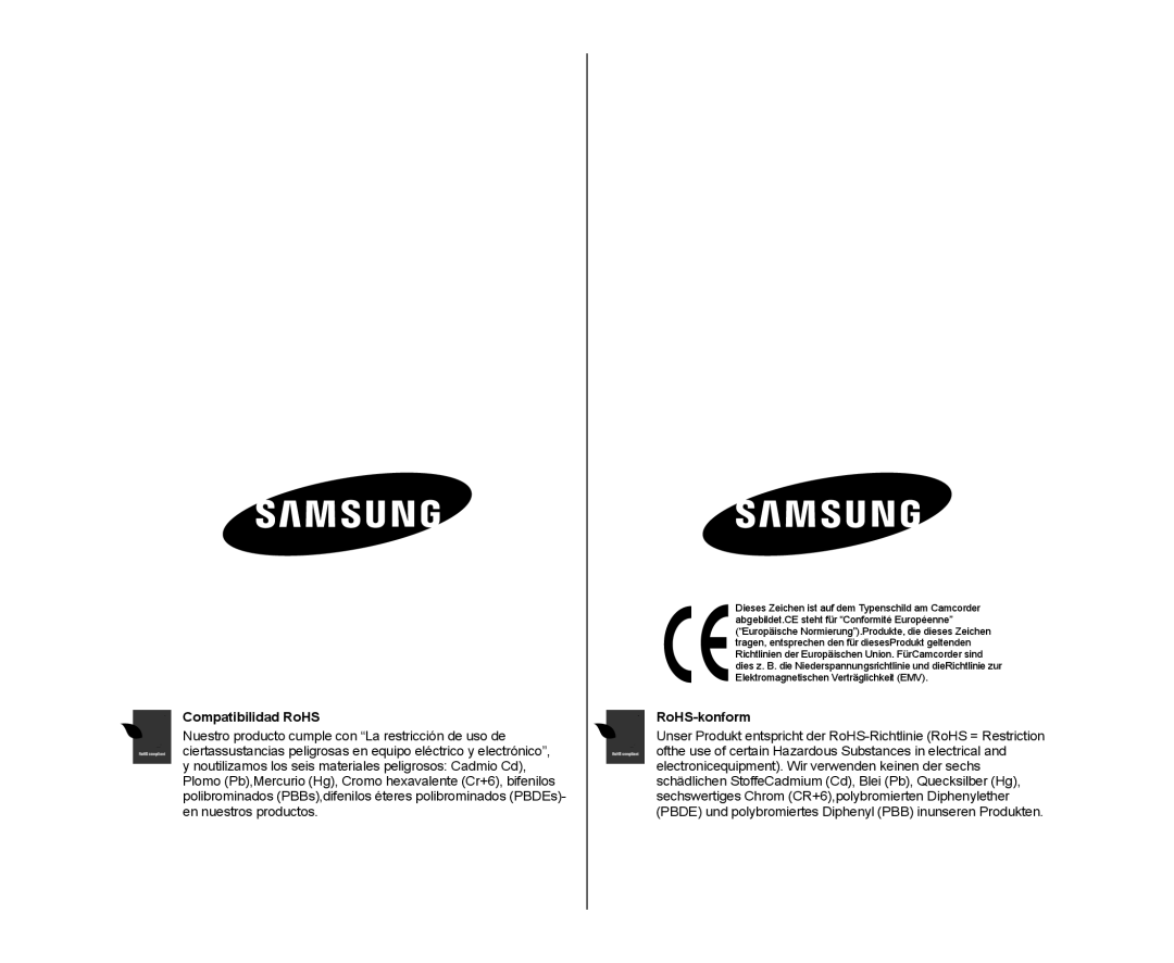 Samsung VP-DX10/XEO, VP-DX10/XEF, VP-DX10/XEE manual Compatibilidad RoHS, RoHS-konform 