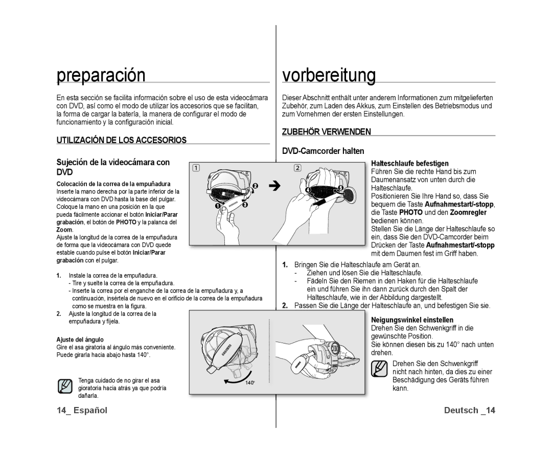 Samsung VP-DX10/XEE, VP-DX10/XEF manual Preparación, Vorbereitung, Utilización DE LOS Accesorios, Zubehör Verwenden, Dvd 