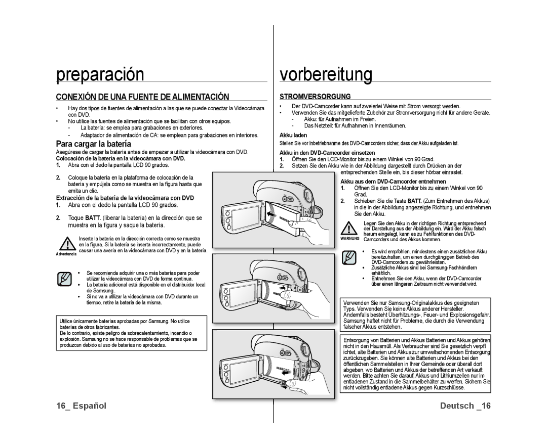 Samsung VP-DX10/XEO, VP-DX10/XEF, VP-DX10/XEE manual Conexión DE UNA Fuente DE Alimentación, Para cargar la batería 