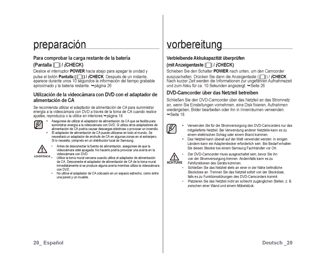 Samsung VP-DX10/XEE, VP-DX10/XEF, VP-DX10/XEO manual DVD-Camcorder über das Netzteil betreiben, Seite 